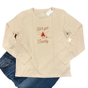 NWT J. Crew Beige W/"let's get toasty" Graphic Long Sleeve Tee